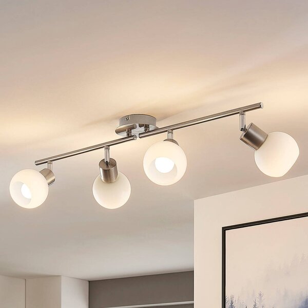 Lindby Stropní svítidlo Elaina, 70 cm, 4 světla, nikl, sklo, E14, stmívatelný, Hliník / šedá / zinek, Obývací pokoj / jídelna, kov, Moderní, Koule