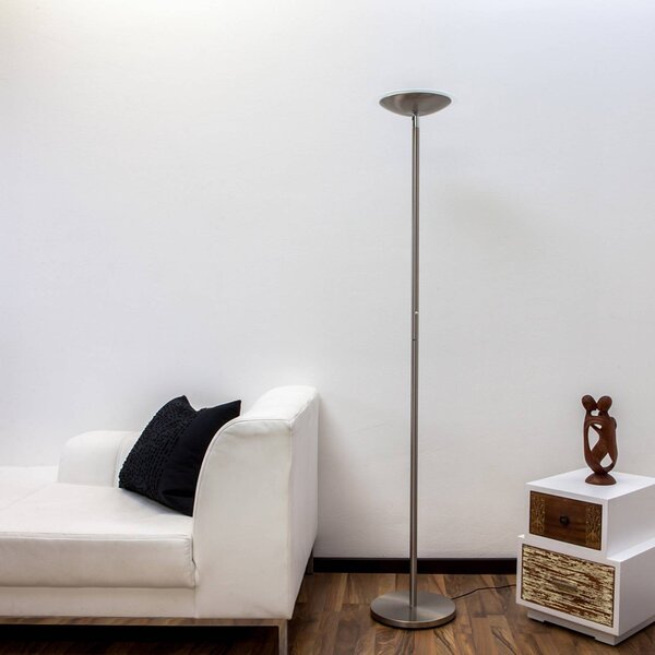Lindby LED stojací lampa Malea, niklová, stmívatelná, 180 cm, stmívatelný, Hliník / šedá / zinek, Obývací pokoj / jídelna, kov, Moderní