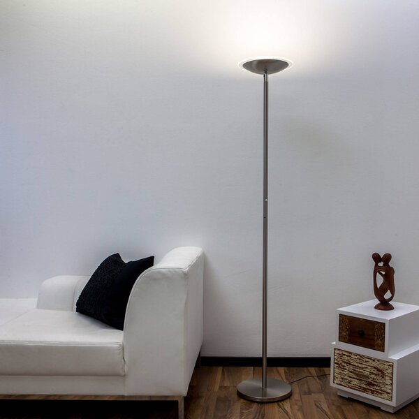 Lindby LED stojací lampa Malea, niklová, stmívatelná, 180 cm, stmívatelný, Hliník / šedá / zinek, Obývací pokoj / jídelna, kov, Moderní