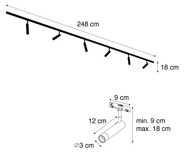 Moderní kolejnicový systém se 6 bílými reflektory jednofázový - Slimline Uzzy