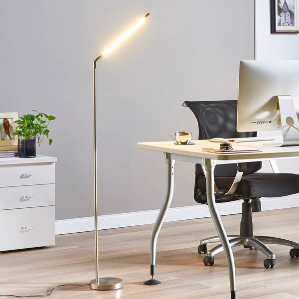 Lindby LED stojací lampa Jabbo, 163 cm, nikl, kov, Hliník / šedá / zinek, Pracovna / kancelář, kov, Moderní