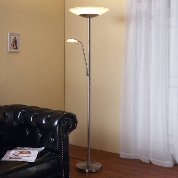 Lindby LED stojací lampa Ragna, na čtení, niklová, stmívatelná, stmívatelný, Obývací pokoj / jídelna, kov, Moderní, Lampička na čtení