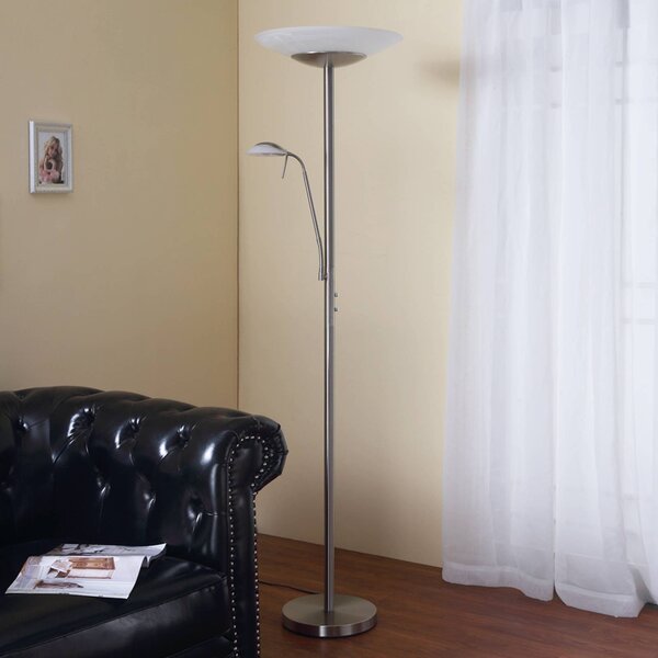 Lindby LED stojací lampa Ragna, na čtení, niklová, stmívatelná, stmívatelný, Obývací pokoj / jídelna, kov, Moderní, Lampička na čtení