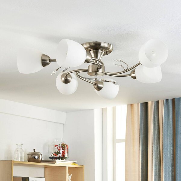 Lindby Stropní svítidlo Tatas, Ø 64 cm, nikl, 6 světel, sklo, stmívatelný, Hliník / šedá / zinek, Obývací pokoj / jídelna, Sklo, Moderní