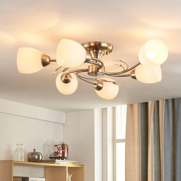 Lindby Stropní svítidlo Tatas, Ø 64 cm, nikl, 6 světel, sklo, stmívatelný, Hliník / šedá / zinek, Obývací pokoj / jídelna, Sklo, Moderní