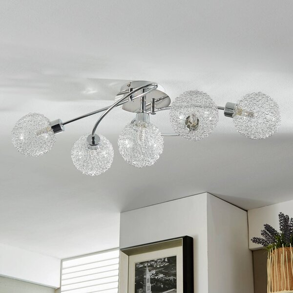 Lindby Stropní svítidlo Ticino, 65 cm, 5 světel, kov, sklo, stmívatelný, Chrom / stříbro, Chodba, kov, Moderní