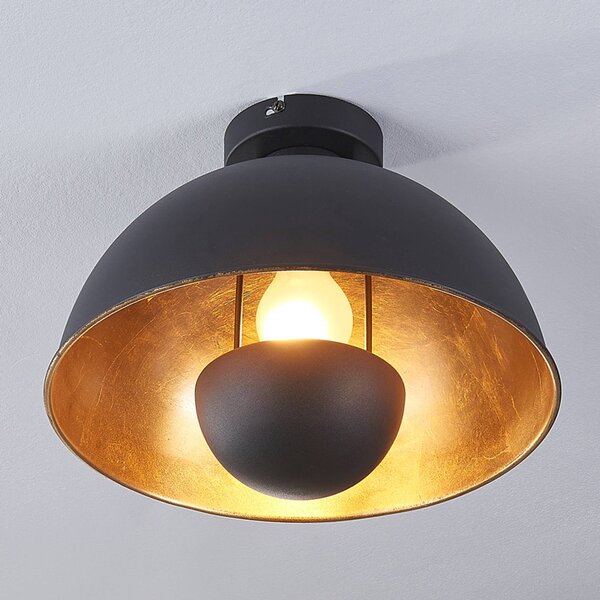 Lindby Stropní svítidlo Lya, Ø 31 cm, černo-zlatá, kov, E27, stmívatelný, Černá, Obývací pokoj / jídelna, kov, Moderní