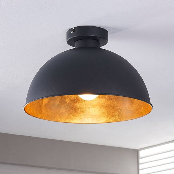 Lindby Stropní svítidlo Lya, Ø 31 cm, černo-zlatá, kov, E27, stmívatelný, Černá, Obývací pokoj / jídelna, kov, Moderní