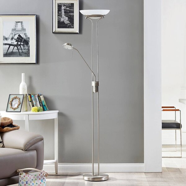 Lindby LED stojací lampa Yveta, niklová barva, kov, stmívatelná, stmívatelný, Hliník / šedá / zinek, Obývací pokoj / jídelna, kov, Moderní, Lampička na čtení
