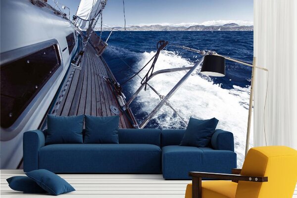 DIMEX | Vliesová fototapeta Výletní jachting MS-5-2769 | 375 x 250 cm | modrá, žlutá, hnědá
