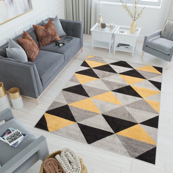 Makro Abra Kusový koberec LAZUR C945C Geometrický šedý žlutý Rozměr: 80x150 cm