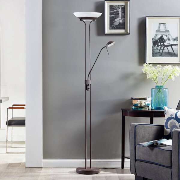 Lindby LED stojací lampa Yveta, barva rezavá, kov, stmívatelná, stmívatelný, Hnědá / rez, Obývací pokoj / jídelna, kov, Venkovský / rustikální, Lampička na čtení