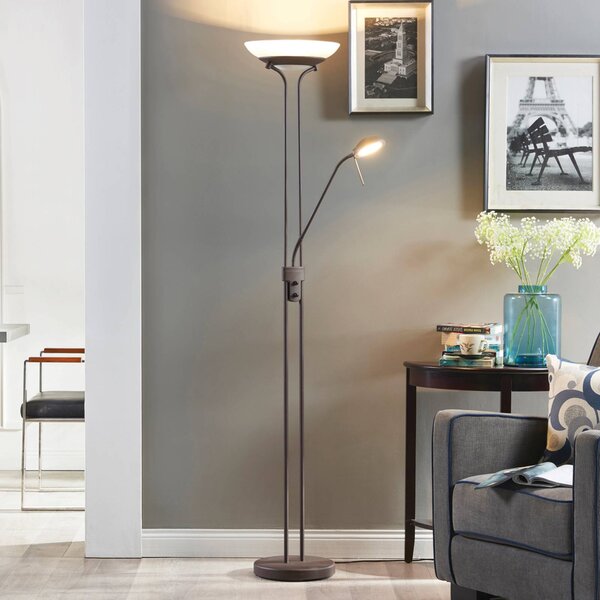 Lindby LED stojací lampa Yveta, barva rezavá, kov, stmívatelná, stmívatelný, Hnědá / rez, Obývací pokoj / jídelna, kov, Venkovský / rustikální, Lampička na čtení