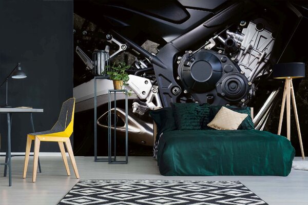 DIMEX | Vliesová fototapeta Detailní motoru MS-5-2799 | 375 x 250 cm | černá, metalická
