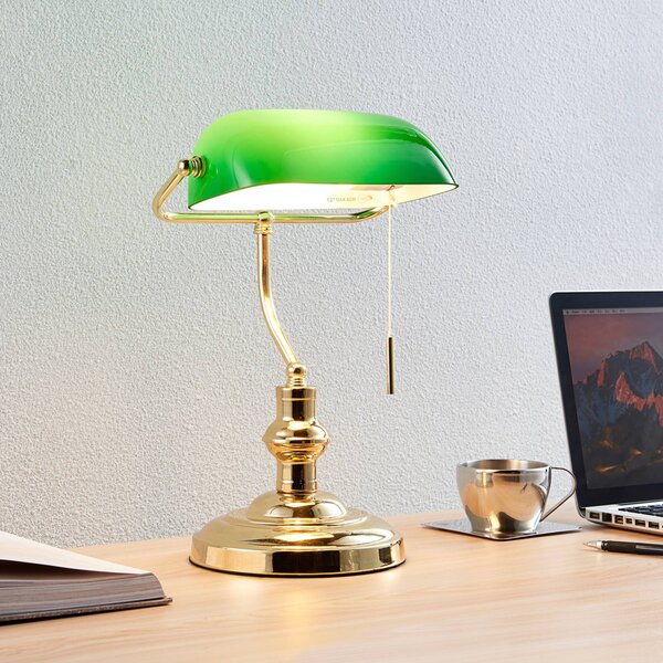 Lindby Stolní lampa Milenka, mosaz, výška 39 cm, kov, Mosaz / zlato, Obývací pokoj / jídelna, kov, Starožitný