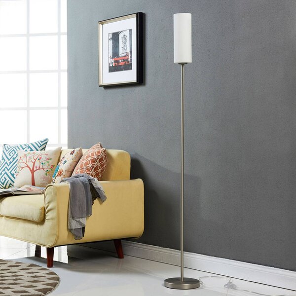 Lindby Stojací lampa Vinsta, výška 153 cm, bílá, sklo, kov, Bílá / opál, Obývací pokoj / jídelna, Sklo, Moderní