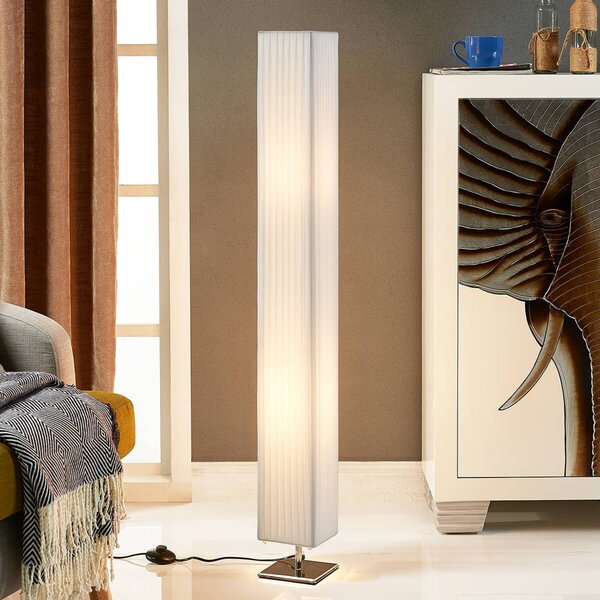 Lindby Stojací lampa Janno, bílá, textil, kov, 120 cm, E27, Bílá / opál, Obývací pokoj / jídelna, Textil / tkanina / hedvábí, Moderní