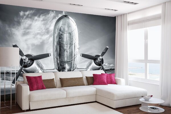 DIMEX | Vliesová fototapeta Historické letadlo MS-5-2822 | 375 x 250 cm | bílá, černá, metalická