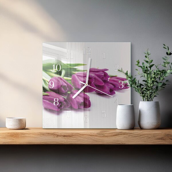Skleněné hodiny Tulipány zskb-30x30-00087009