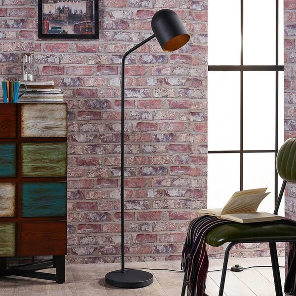 Lindby Stojací lampa Morik, 1 světlo, černá/zlatá, kov, Černá, Obývací pokoj / jídelna, kov, Moderní, Lampička na čtení