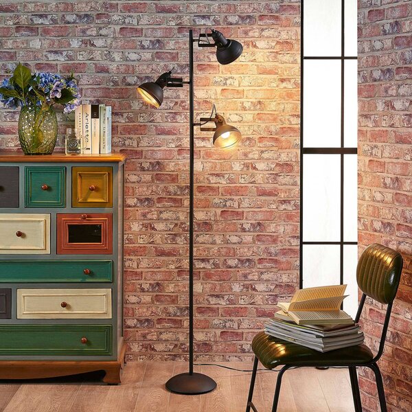 Lindby Stojací lampa Lilly, černá, kov, 170 cm, E14, Černá, Obývací pokoj / jídelna, kov, Industriální design