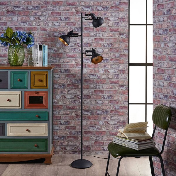 Lindby Stojací lampa Lilly, černá, kov, 170 cm, E14, Černá, Obývací pokoj / jídelna, kov, Industriální design