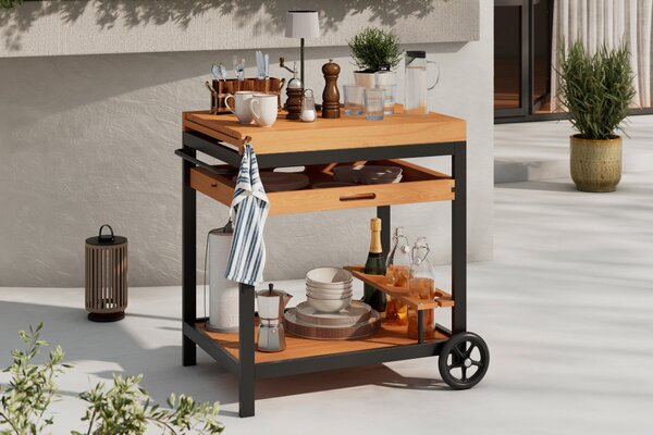 ZAHRADNÍ SERVÍROVACÍ VOZÍK, černá, barvy teak, 73/80/50 cm Ambia Garden - Online Only zahradní nábytek, Online Only