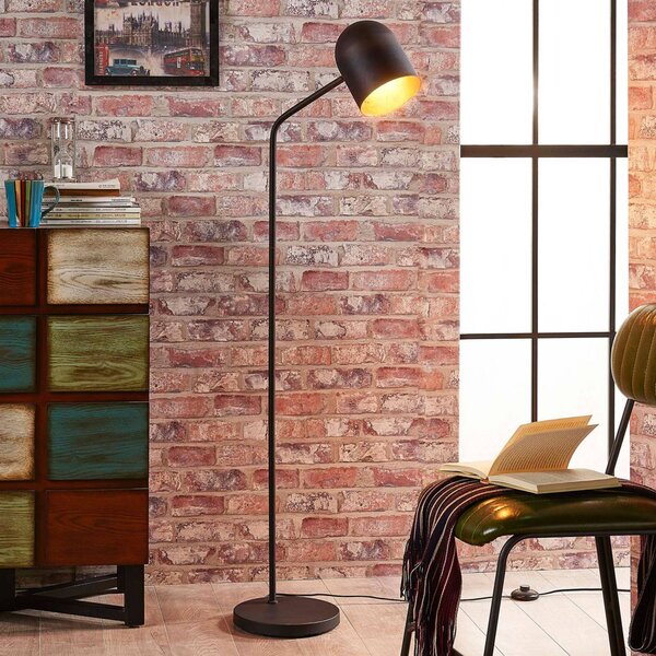 Lindby Stojací lampa Morik, 1 světlo, černá/zlatá, kov, Černá, Obývací pokoj / jídelna, kov, Moderní, Lampička na čtení