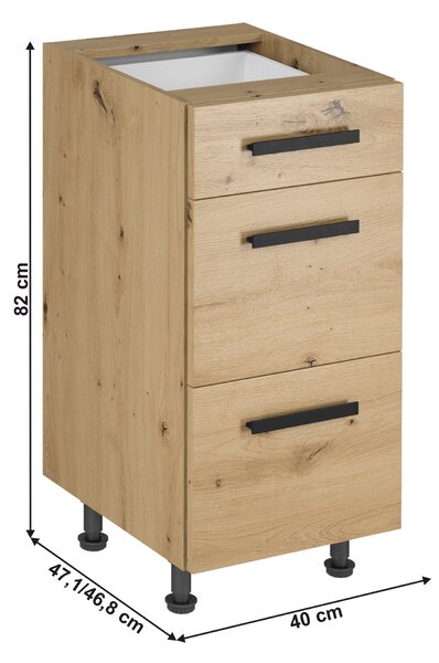 KONDELA Spodní skříňka, dub artisan, s úchytkami, LANGEN D40S3 U