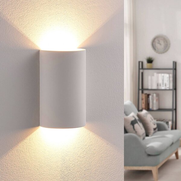 Lindby Nástěnné svítidlo LED Jenke, výška 16 cm, bílé, omítka, Bílá / opál, Obývací pokoj / jídelna, Sádra / hlína, Moderní