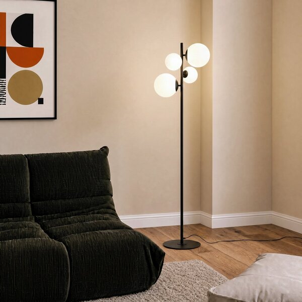 Stojací Lampa ALDEX, Dione, Černá, Obývací pokoj, Sklo, Moderní