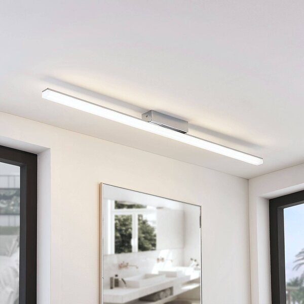 Lindby LED stropní koupelnové svítidlo Levke, 116 cm, stmívatelné, IP44, stmívatelný, Bílá / opál, Koupelna, Plast, Moderní