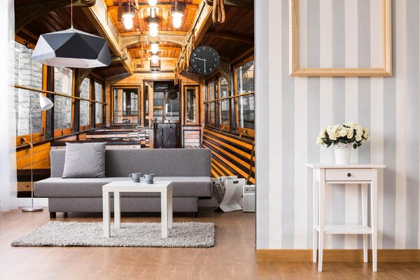 DIMEX | Vliesová fototapeta Starý tramvajový interiér MS-5-2884 | 375 x 250 cm | černá, žlutá