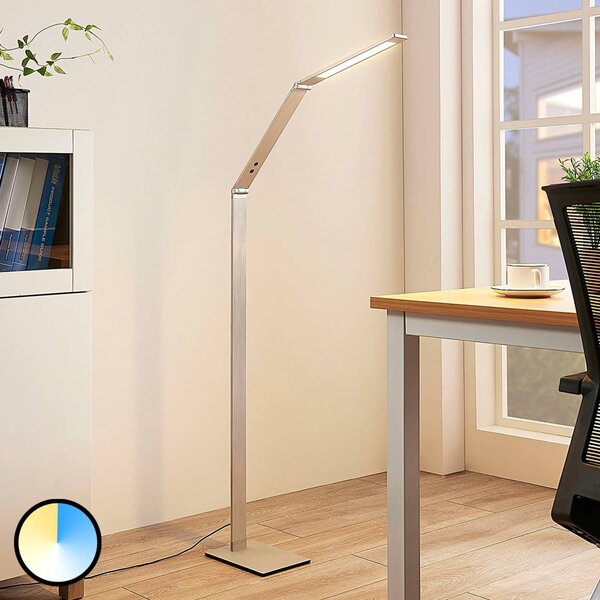 Lucande Stojací lampa LED Nicano, šedá, kov, 125 cm, stmívatelný, Hliník / šedá / zinek, Pracovna / kancelář, Hliník, Moderní, Lampička na čtení
