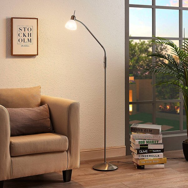 Lindby Stojací lampa Gwendolin, 160 cm, sklo, E14, nastavitelná, Hliník / šedá / zinek, Obývací pokoj / jídelna, kov, Moderní, stojací lampa