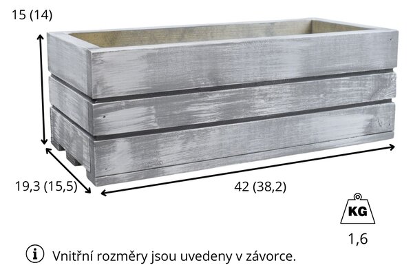 Dřevěný truhlík z masivu – šedý s bílou patinou 40 cm