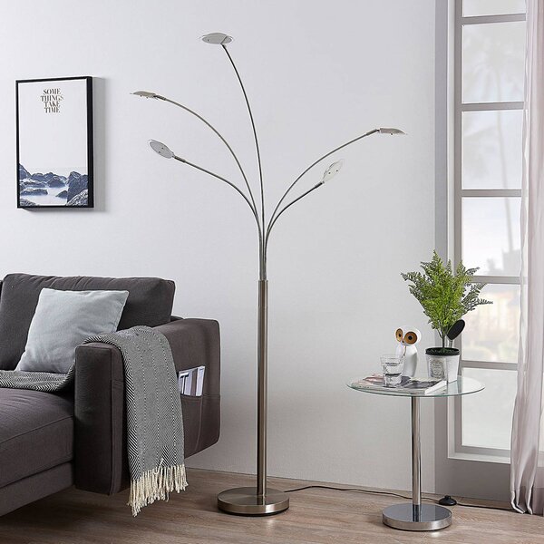 Lindby LED stojací lampa Anea, 179 cm, 5 světel, barva niklu, Hliník / šedá / zinek, Obývací pokoj / jídelna, kov, Moderní