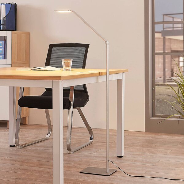 Lucande Stojací lampa Resi LED se stmívačem, ideální pro čtení, stmívatelný, Hliník / šedá / zinek, Pracovna / kancelář, Hliník, Moderní, Lampička na čtení