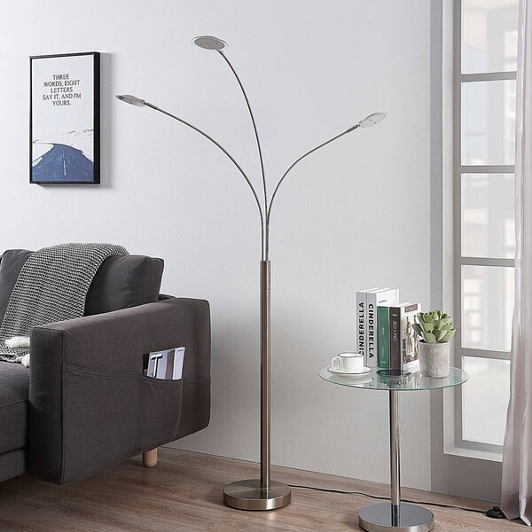 Lindby LED stojací lampa Anea, 168 cm, 3 světla, barva niklu, Hliník / šedá / zinek, Obývací pokoj / jídelna, kov, Moderní