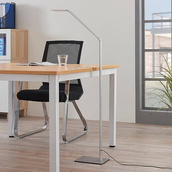 Lucande Stojací lampa Resi LED se stmívačem, ideální pro čtení, stmívatelný, Hliník / šedá / zinek, Pracovna / kancelář, Hliník, Moderní, Lampička na čtení