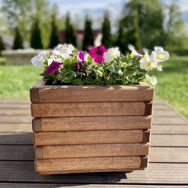 Dřevěný zahradní květináč AKSAMIT, teak, 400x400x350 (Krásné zpracování!)