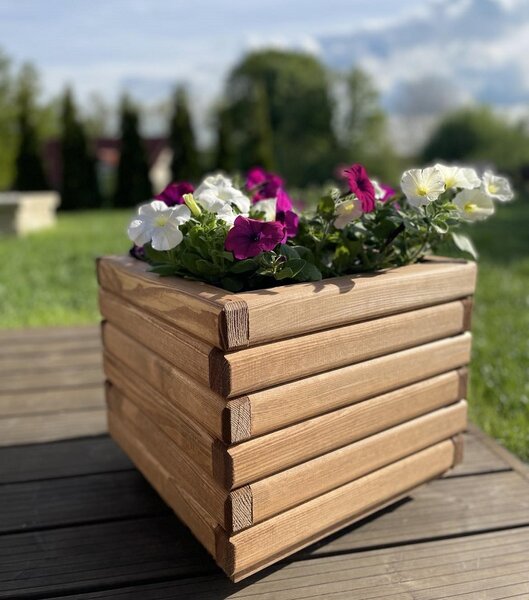 Dřevěný zahradní květináč AKSAMIT, teak, 400x400x350 (Krásné zpracování!)