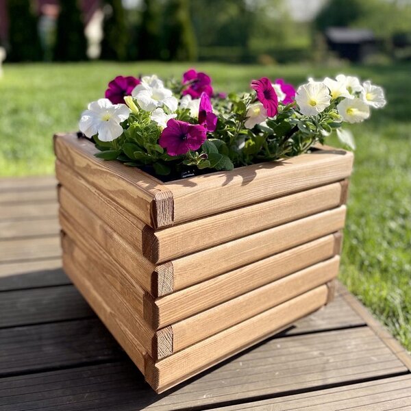 Dřevěný zahradní květináč AKSAMIT, teak, 400x400x350 (Krásné zpracování!)