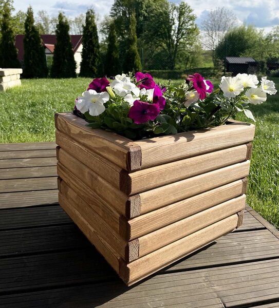 Dřevěný zahradní květináč AKSAMIT, teak, 400x400x350 (Krásné zpracování!)