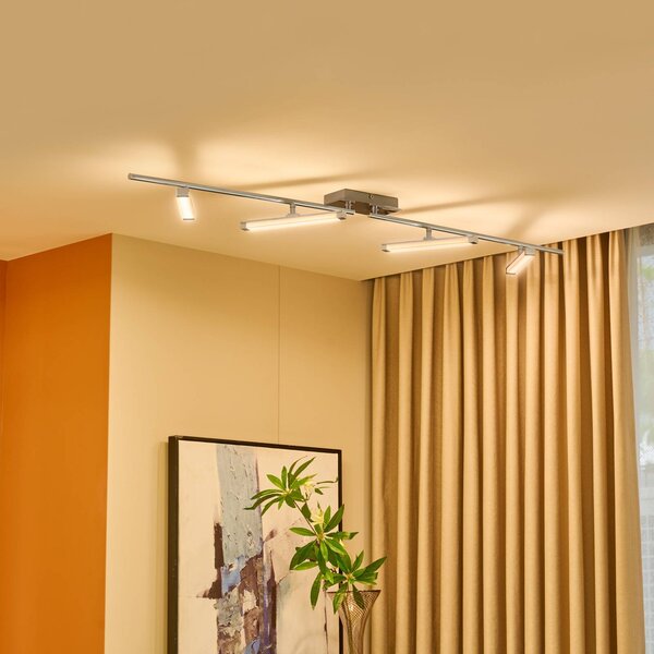 Lindby LED stropní svítidlo Pilou, 4 světla, stmívatelné, chrom, stmívatelný, Chrom / stříbro, Kuchyň, kov, Moderní