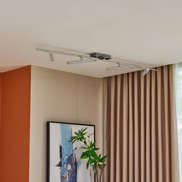Lindby LED stropní svítidlo Pilou, 4 světla, stmívatelné, chrom, stmívatelný, Chrom / stříbro, Kuchyň, kov, Moderní