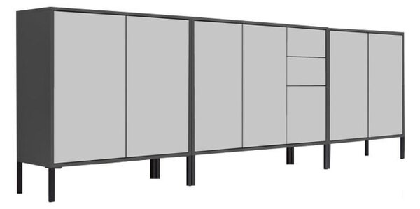 ŠIROKÁ KOMODA, antracitová, bílá, 263,5/86/33 cm MID.YOU - Komody na nožičkách, Online Only