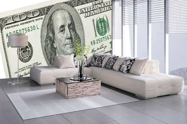 DIMEX | Vliesová fototapeta Benjamin Franklin na bankovce MS-5-2937 | 375 x 250 cm | zelená, bílá, šedá