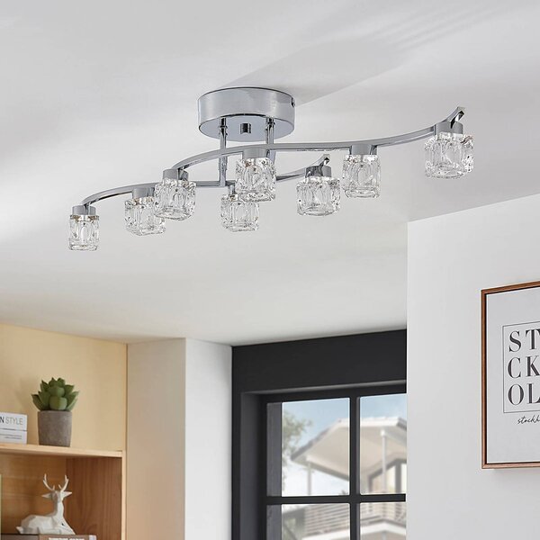 Lindby LED stropní svítidlo Yaro, 8 světel, chrom, stmívatelné, stmívatelný, Chrom / stříbro, Obývací pokoj / jídelna, kov, Moderní