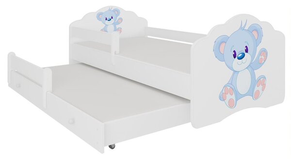 Dětská postel FROSO II se zábranou, 160x80, vzor f3, modrý medvídek